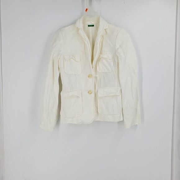 UNITED COLORS OF BENETTON womens white linen 4 pocket double button jacket - Picture 1 of 5
